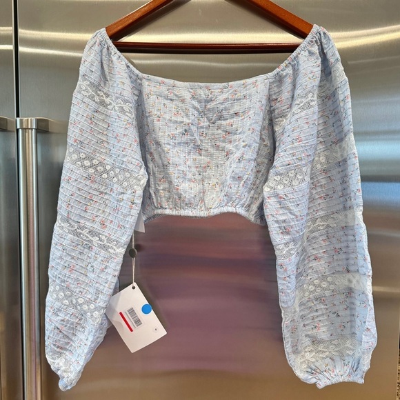 NWT LoveShackFancy Albertina Cropped Top in Bella Blue Lace details brand new​ - Picture 11 of 16